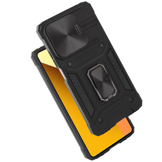 Armored Case for Xiaomi Redmi Note 13 5G, CamShield Slide, black + Tempered Glass 9H