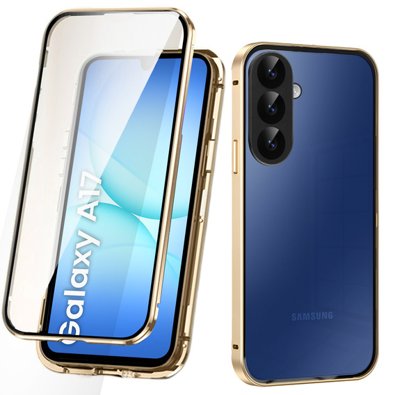 Case for Samsung Galaxy A17 5G, Magnetic Dual Glass, transparent with gold sides