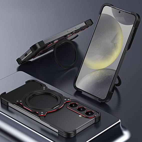 Case for Samsung Galaxy S25, Kickstand Bumper, with lens cover, for MagSafe, black / silver