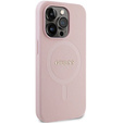 GUESS Case for iPhone 14 Pro, Saffiano MagSafe, pink