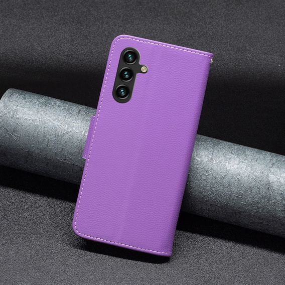 Flip case for Samsung Galaxy A15, Wallet Litchi Leather, purple + 9H glass