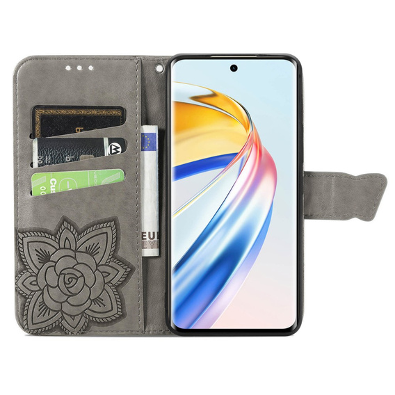 Flip case for Honor Magic 6 Lite 5G, Butterfly, grey
