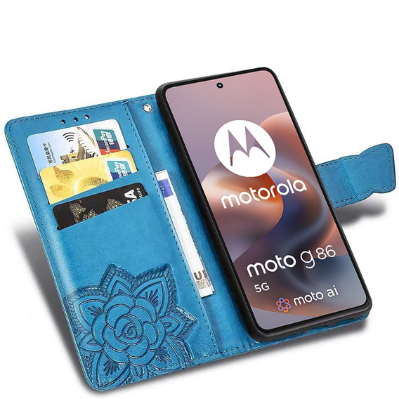 Flip case for Motorola Moto G86 Power 5G, Butterfly, blue