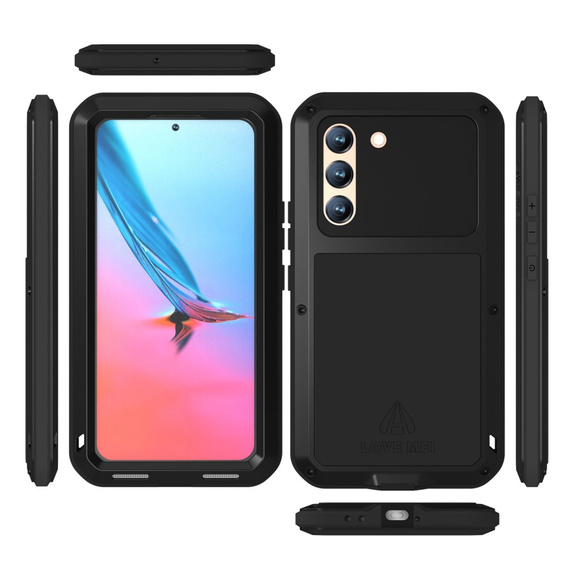 Love Mei Case for Samsung Galaxy S22, armored with glass, black