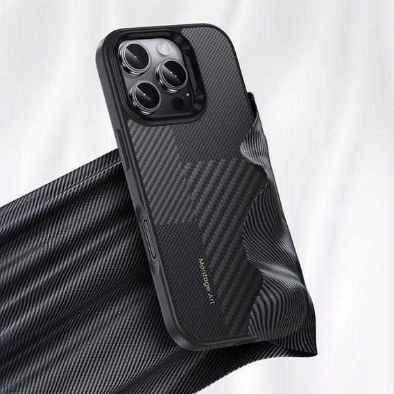 BENKS Kevlar Case for iPhone 16 Pro Max, for MagSafe, Carbon Fiber, black