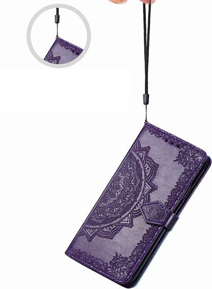 Flip case for Motorola Moto E14, Mandala, purple