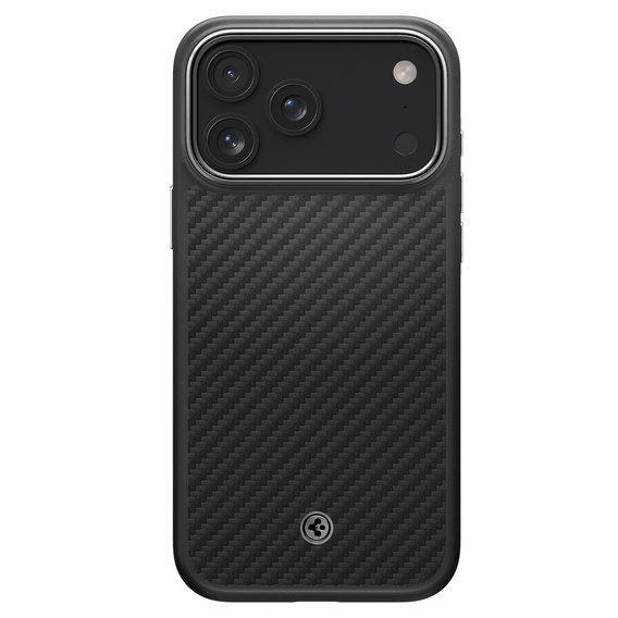 Spigen Enzo Aramid MagSafe case for iPhone 17 Pro, carbon black / silver