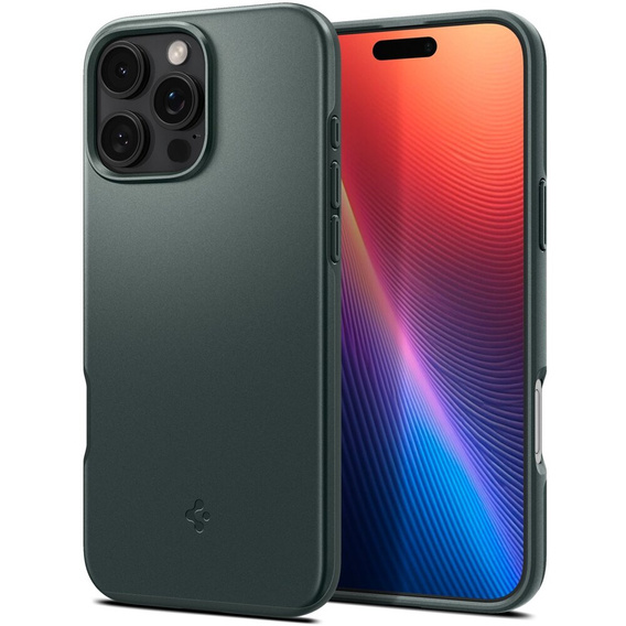 Spigen case for iPhone 16 Pro, Thin Fit Mag, green + 9H tempered glass