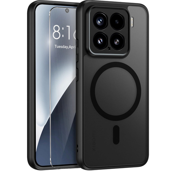 Case for Xiaomi 15, for MagSafe, ERBORD Matt Case, black + Screen Glass
