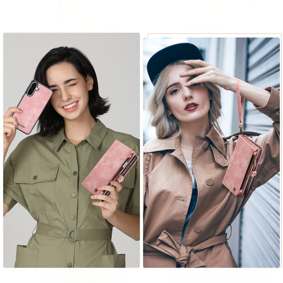 CASEME case for Samsung Galaxy A56 5G, Retro Leather Wallet, with strap, pink