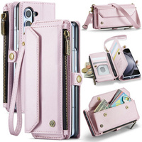 Case CASEME for Samsung Galaxy Z Fold6 5G, RFID Leather Wallet, with shoulder strap, pink