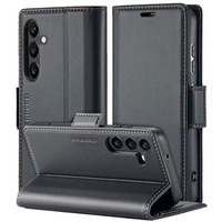 Case for Samsung Galaxy A55, ERBORD Glossy Litchi, wallet with flap, black