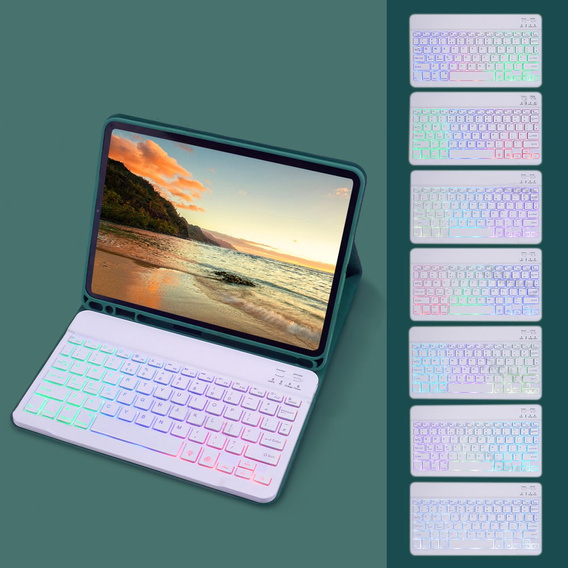 Case with illuminated bluetooth keyboard for iPad 10.9 2022 (10 gen.), green