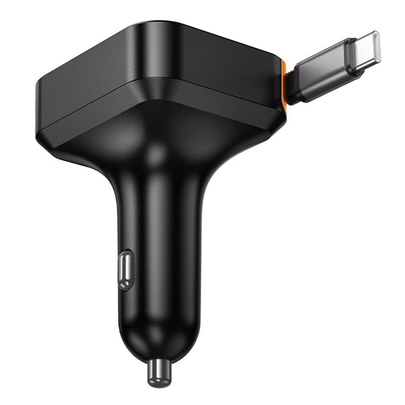Hoco car charger with triple output and retractable 65 W USB-C cable