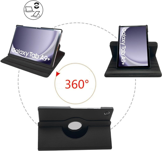 Case for Samsung Galaxy Tab A9+ TB330FU 10.95", Rotating 360, black