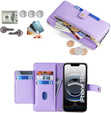 Flip case for iPhone 16E, Wallet Zipper Pocket, purple
