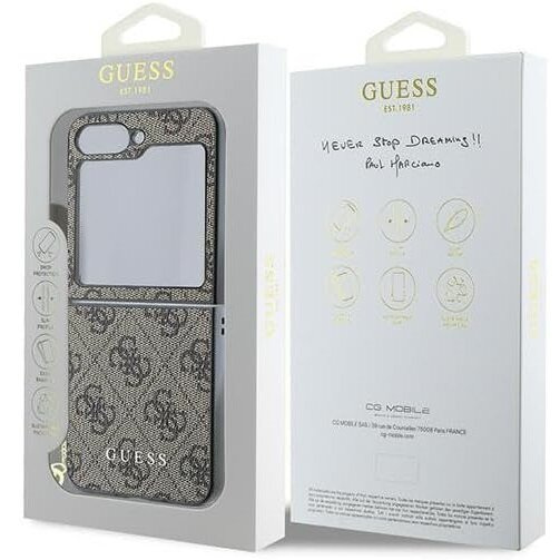 GUESS Case for Samsung Galaxy Z Flip7 FE / Z Flip6, 4G Charms Collection Hardcase, brown