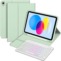 Case with illuminated bluetooth keyboard for iPad 10.9 2022 (10 gen.), green