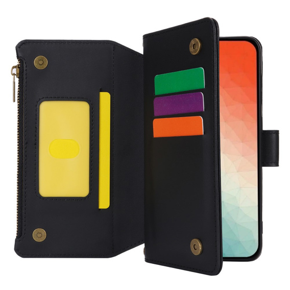 Flip case for Samsung Galaxy S24, Wallet Zipper Pocket RFID, with shoulder strap, black