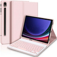 Case + keyboard Samsung Galaxy Tab S9 FE, Leather Pen Slot, pink rose gold