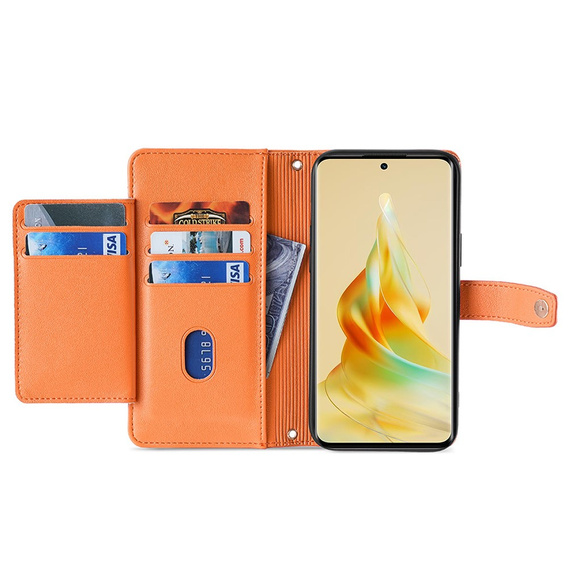Flip case for Oppo Reno8 T 4G, Wallet Zipper Pocket, orange