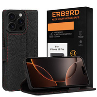 Case for iPhone 16 Pro Max, ERBORD Vintage, wallet with flap, black