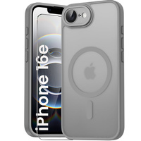 Case for iPhone 16E, for MagSafe, ERBORD Matt Case, titanium grey + Screen Glass