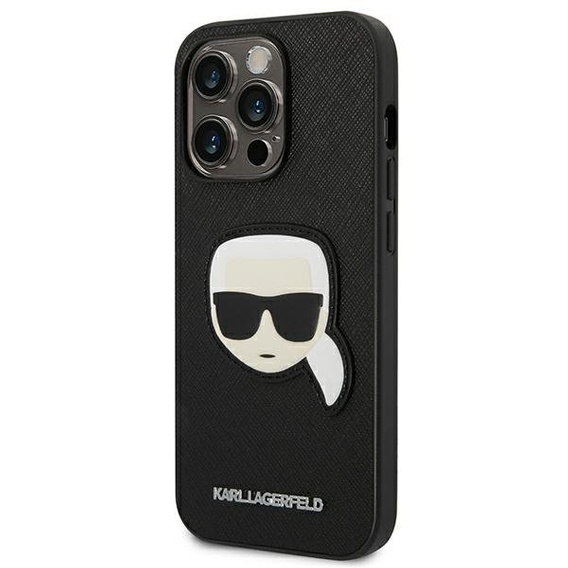 Karl Lagerfeld Case for iPhone 14 Pro Max, Saffiano Karl's Head Patch, black