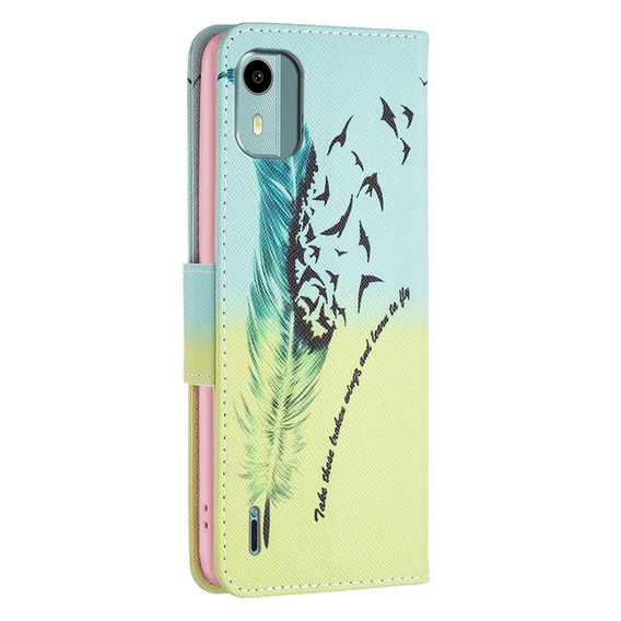 Flip case for Nokia C12 4G, Wallet, feather, blue