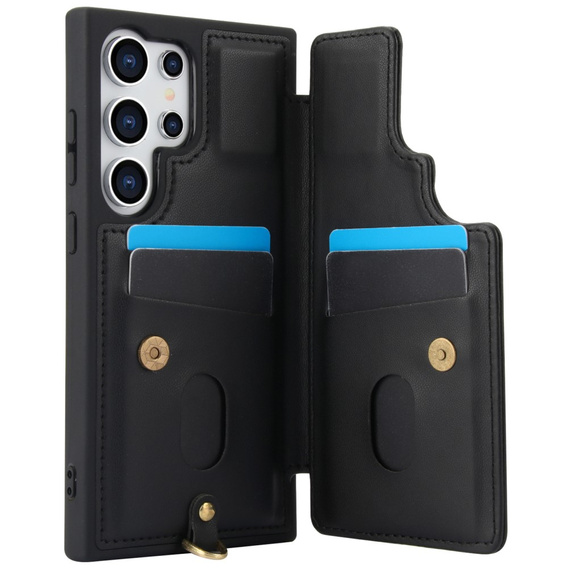 Case for Samsung Galaxy S25 Ultra, Leather Flower Card Slot, black