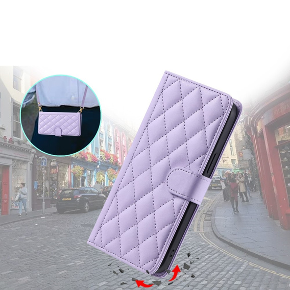Flip case for Samsung Galaxy S25, Rhombus Crossbody Leather, purple