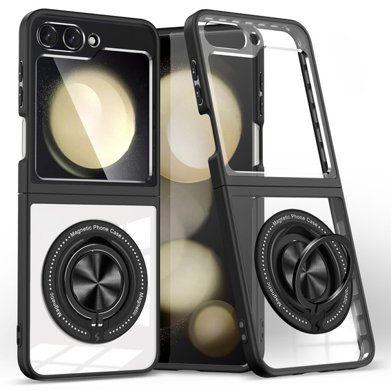 Case for Samsung Galaxy Z Flip7 FE / Z Flip6, Corners Dropproof, for MagSafe, transparent / black