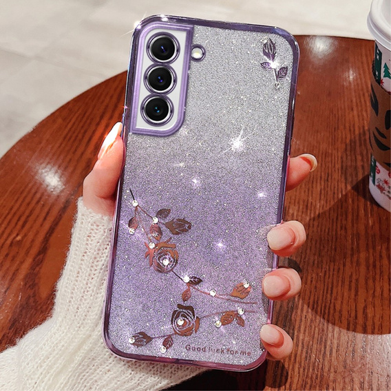 Case for Samsung Galaxy S22, Glitter Flower, purple