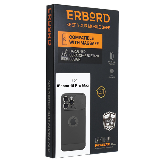 Case for iPhone 15 Pro Max, ERBORD MagArmor MagProtect Camera, black