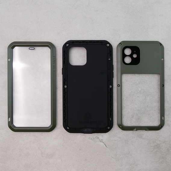 Love Mei Case for iPhone 12, armored with glass, green