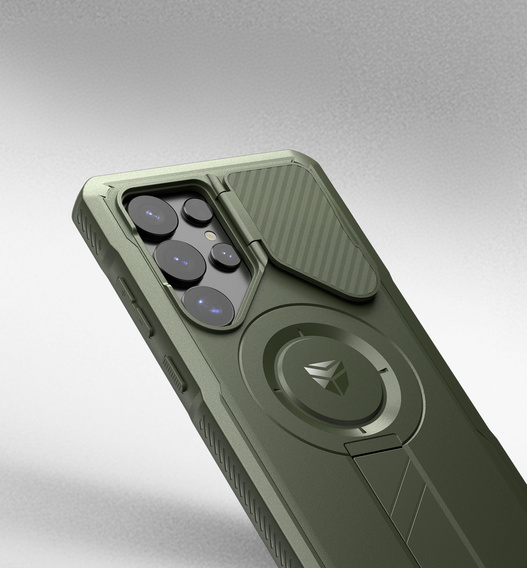 Armored case for Samsung Galaxy S25 Ultra, Dexnor CamProtect MagSafe, green (Two frames)