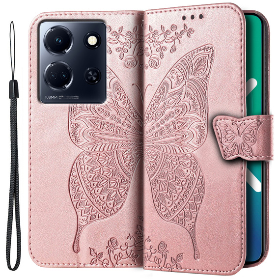Flip case for Infinix Note 30 5G, Butterfly, pink rose gold