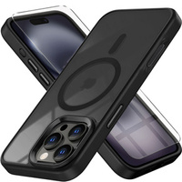 Case for iPhone 16 Pro, for MagSafe, ERBORD Matt Case, transparent / black + Screen Glass