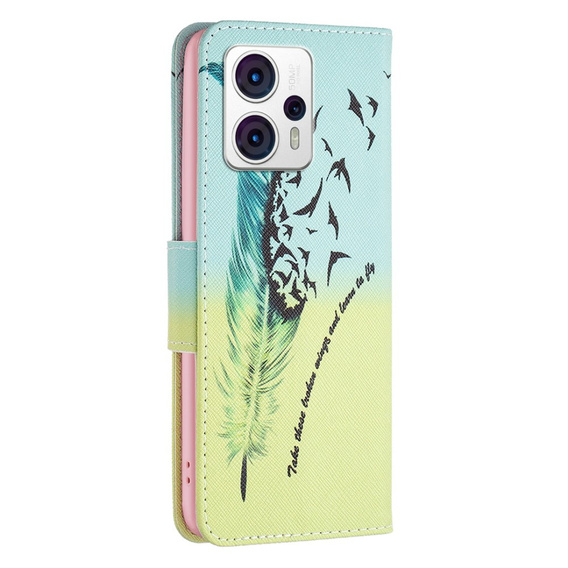 Flip case for Motorola Moto G53 5G / G23 / G13, Wallet, feather, blue