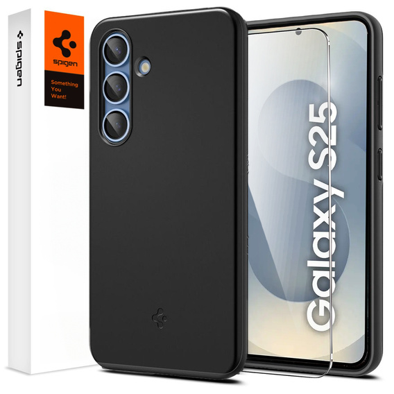 Spigen case for Samsung Galaxy S25, Thin Fit Mag, black + 9H tempered glass