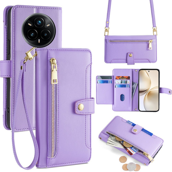 Flip case for Realme 14 Pro+ 5G, Wallet Zipper Pocket, purple