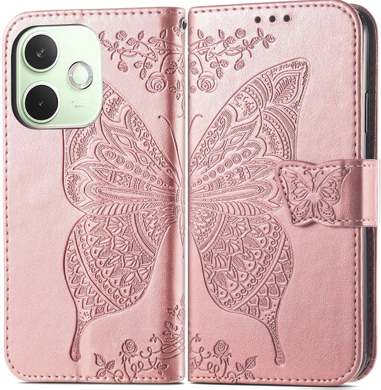 Flip case for Oppo A5 Pro 5G, Butterfly, pink rose gold
