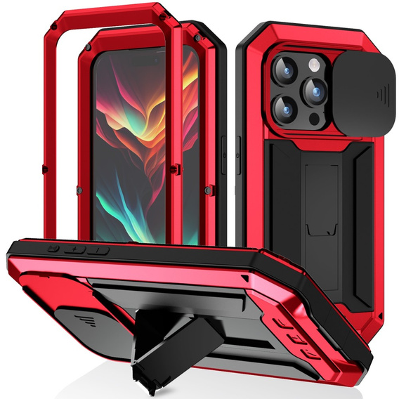Case for iPhone 15 Pro Max, R-JUST CamShield Slide, armoured, red / black