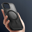 Case for iPhone 16 Pro Max, for MagSafe, ERBORD Matt Case, transparent / black + Screen Glass