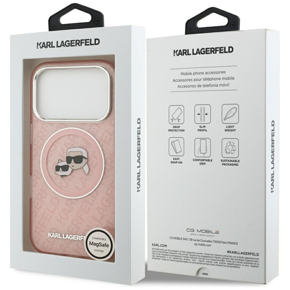 Karl Lagerfeld IML Glitter Karl & Choupette Heads Logo MagSafe Case for iPhone 17 Pro Max