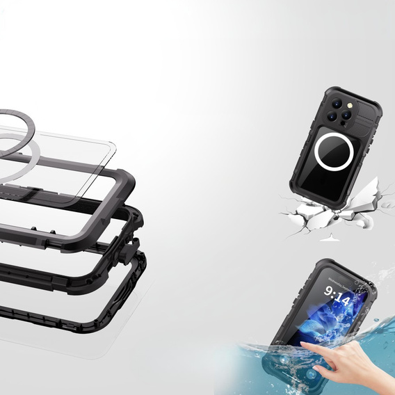 IP68 Waterproof Case for iPhone 16 Pro, SHELLBOX MagSafe, black