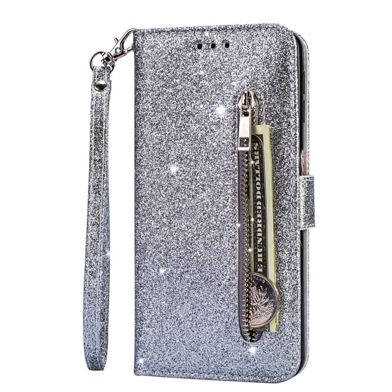 Flip case for Xiaomi Redmi Note 8 Pro, Wallet Zippered, silver