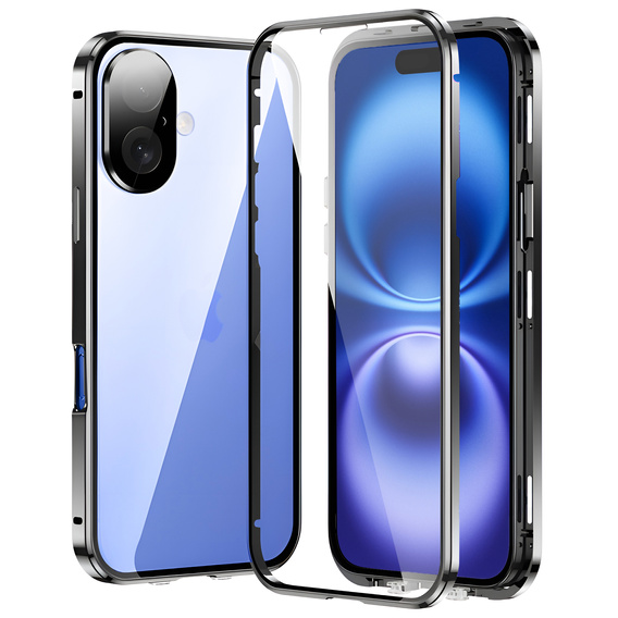 Case for iPhone 16, Magnetic Dual Glass, silver