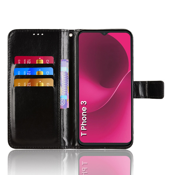 Flip case for T Phone 3 5G, Crazy Horse Wallet, black