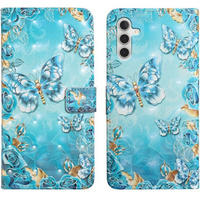 Flip case for Samsung Galaxy A05s, Wallet, Blue Gold Butterflies, blue
